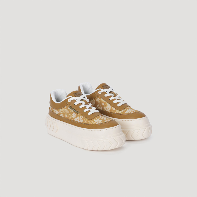 TYRES PLATFORM FOLIAGE PRINT SNEAKER - BROWN/BEIGE