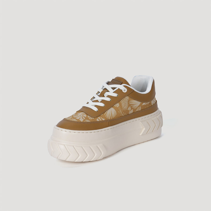 TYRES PLATFORM FOLIAGE PRINT SNEAKER - BROWN/BEIGE