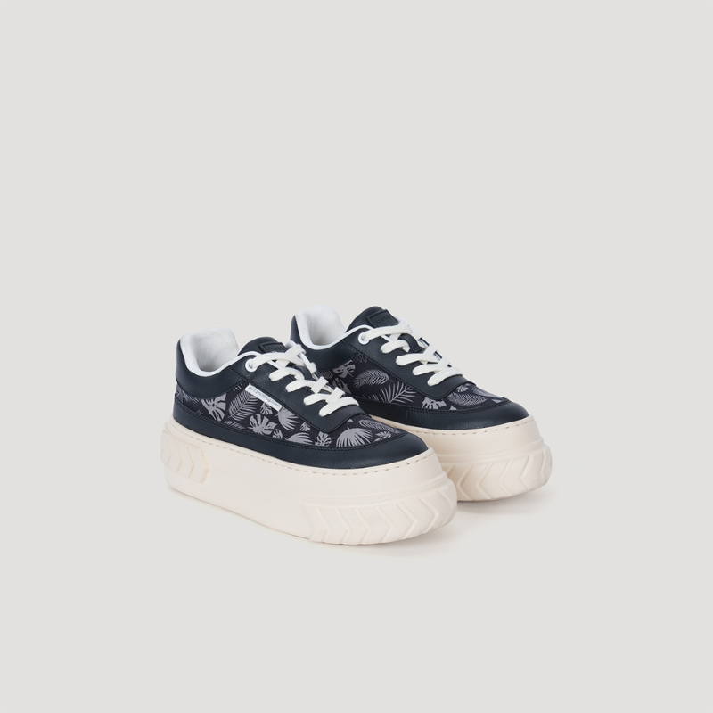 TYRES PLATFORM FOLIAGE PRINT SNEAKER - BLACK/BEIGE