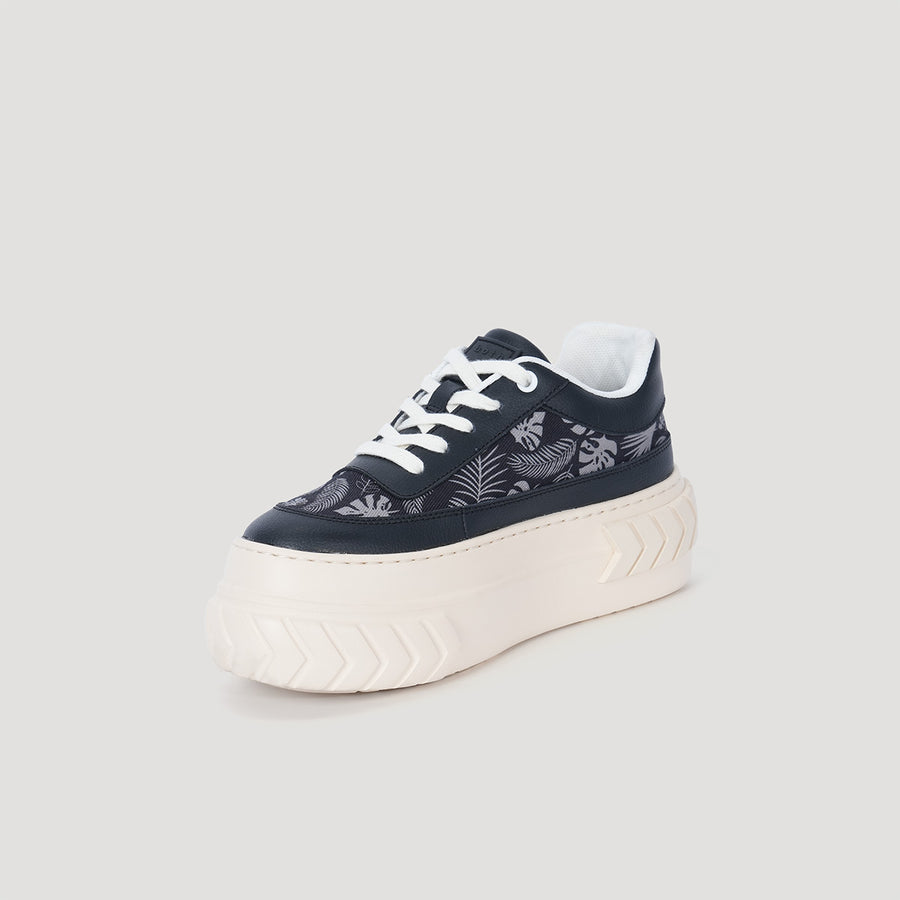 TYRES PLATFORM FOLIAGE PRINT SNEAKER - BLACK/BEIGE