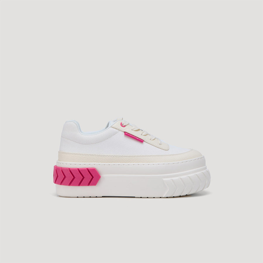 TYRES Platform Sneaker in fuchsia and white with chunky sole and colored tail detail
