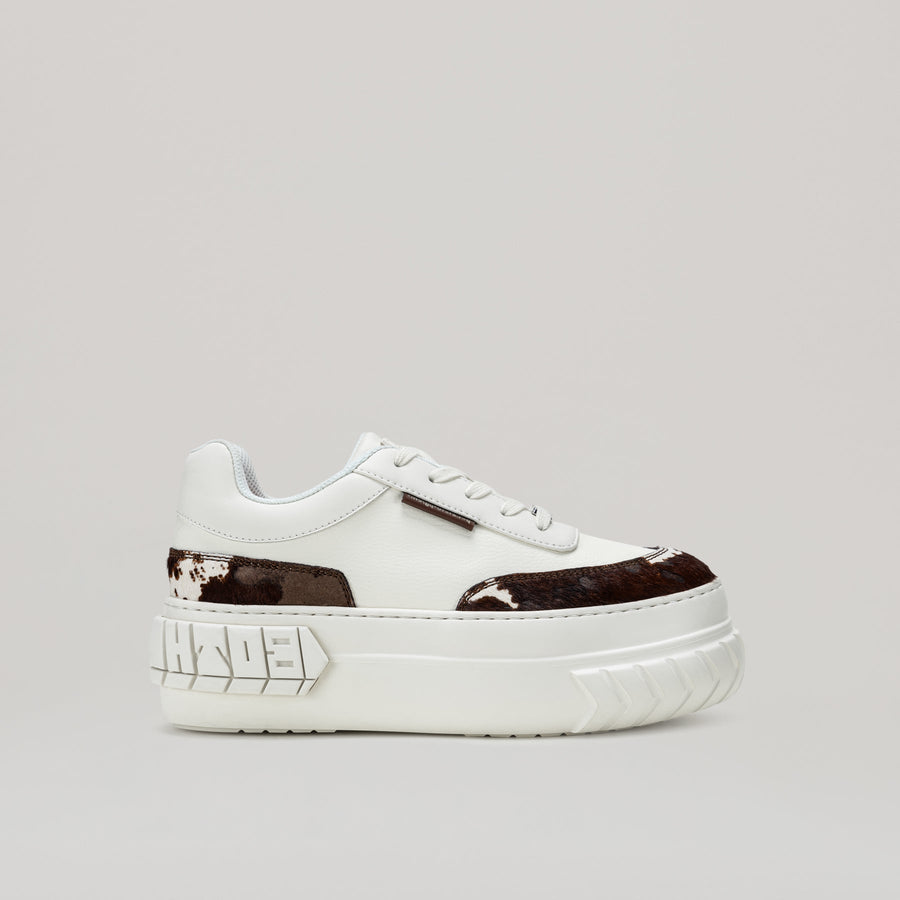 Brown and white TYRES platform sneaker with unique sporty design