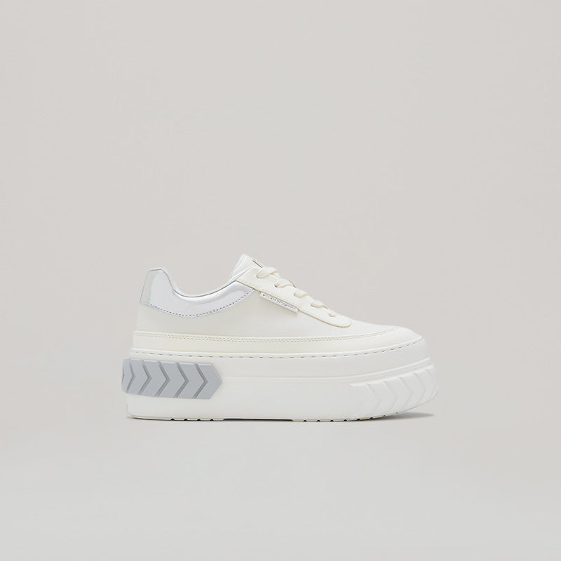 Silver and white TYRES Platform Sneaker with pleather upper and comfortable platform sole