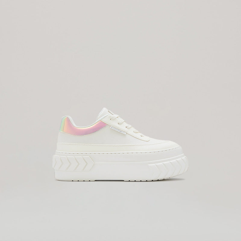 TYRES Platform sneaker in rainbow and white with pleather upper and platform sole