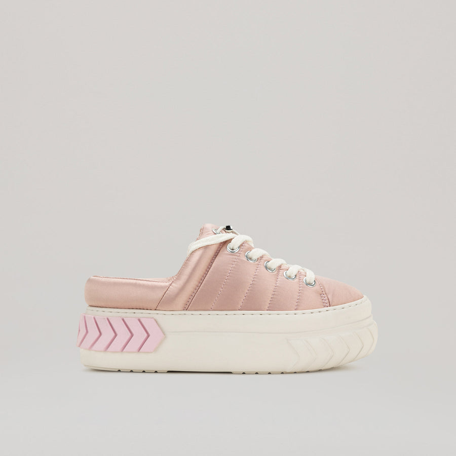 White and pink TYRES platform mules with pleather upper and comfortable platform sole