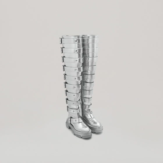 both X Jeanne Friot GAO PLATFORM THIGH HIGH BOOTS-SILVER