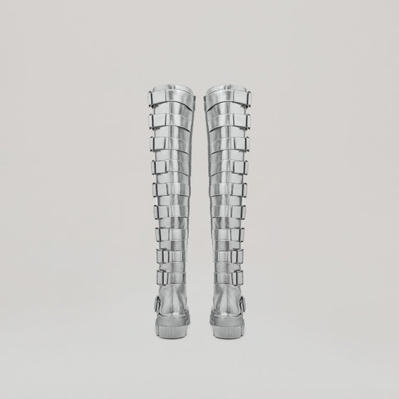 both X Jeanne Friot GAO PLATFORM THIGH HIGH BOOTS-SILVER