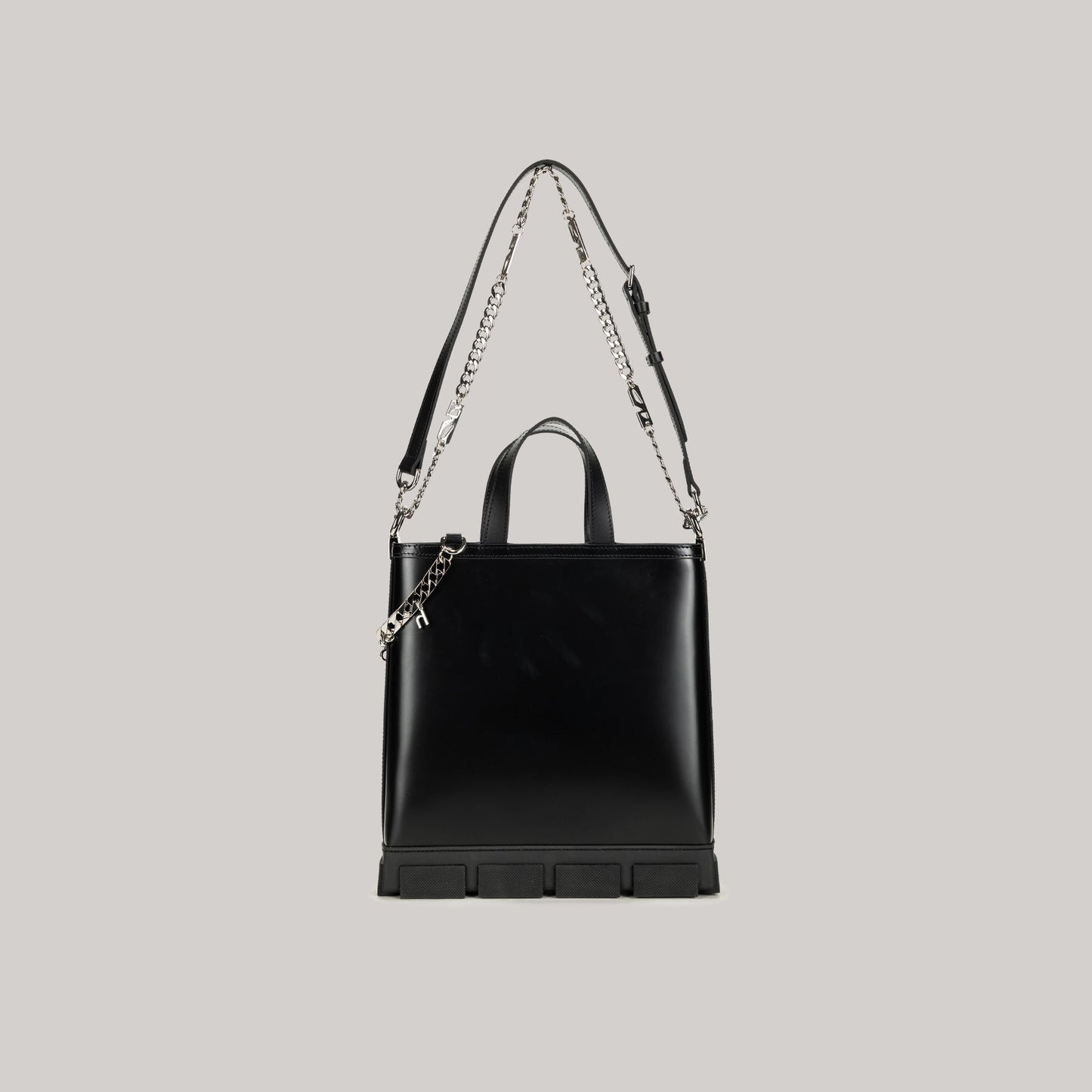 both GAO MINI TOTE BAG black leather with detachable shoulder strap and chain detail