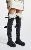 both X DION LEE- GAO PLATFORM THIGH HIGH SHEARLING BOOTS-BLACK