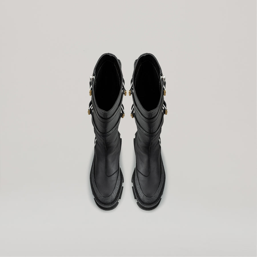 both X DION LEE-GAO PLATFORM KNEE HIGH BOOTS - BLACK/BLACK