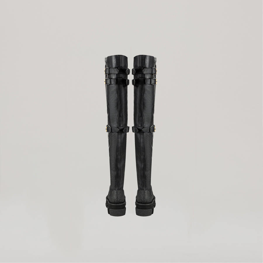 both X DION LEE-GAO PLATFORM THIGH HIGH SHEARLING BOOTS - BLACK/BLACK
