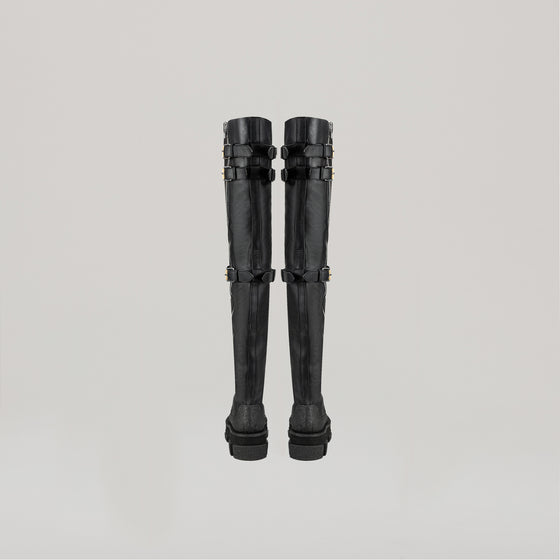 both X DION LEE- GAO PLATFORM THIGH HIGH SHEARLING BOOTS-BLACK