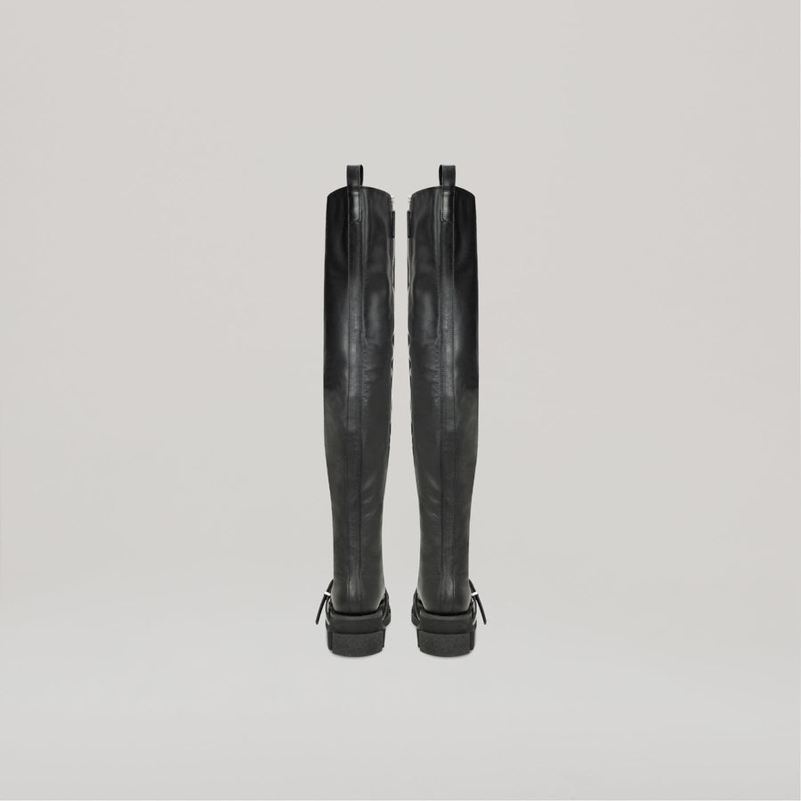 both x DION LEE-GAO black platform thigh high boots back view