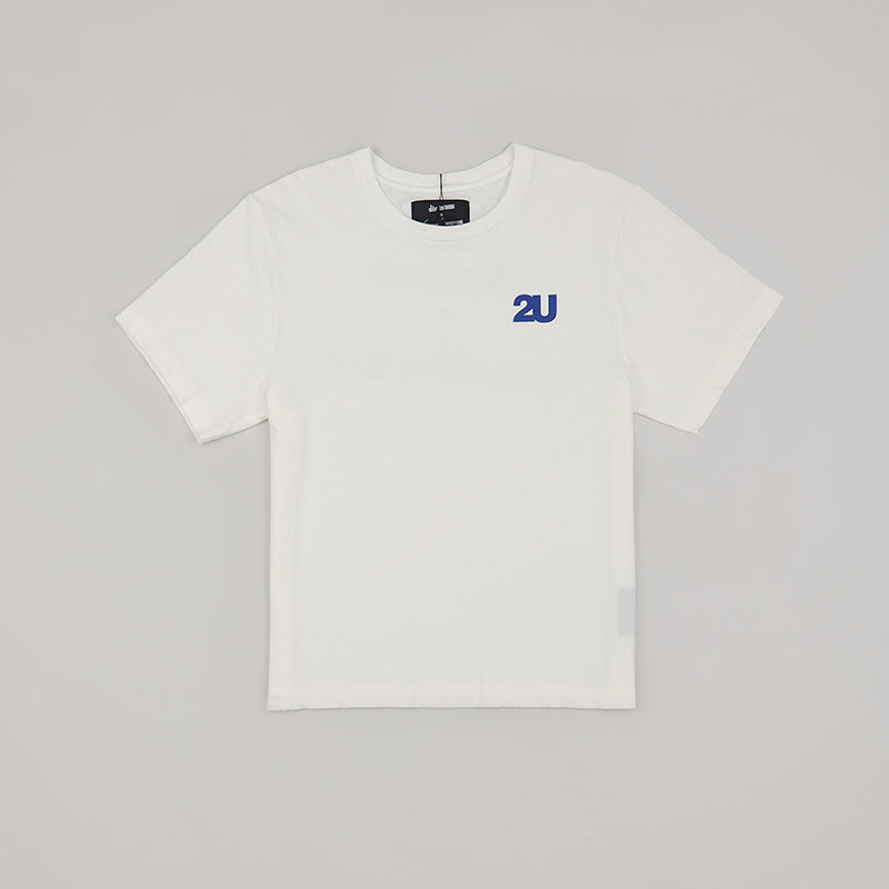 white SECOND LAYER-CREWNECK LOGO TEE with blue 2U logo on chest