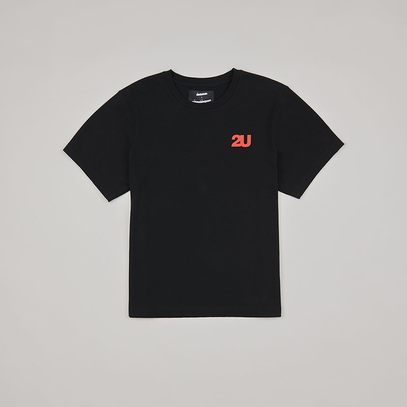 both X SECOND LAYER black crewneck logo t-shirt with red 2U print