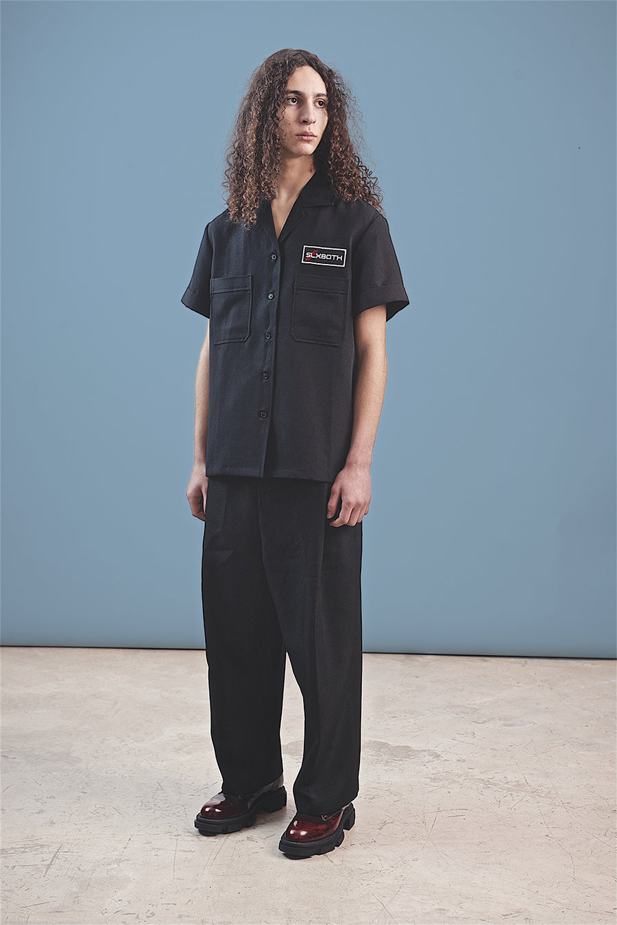 both X SECOND LAYER-POCKET BUTTON DOWN SHIRT - BLACK/BLACK